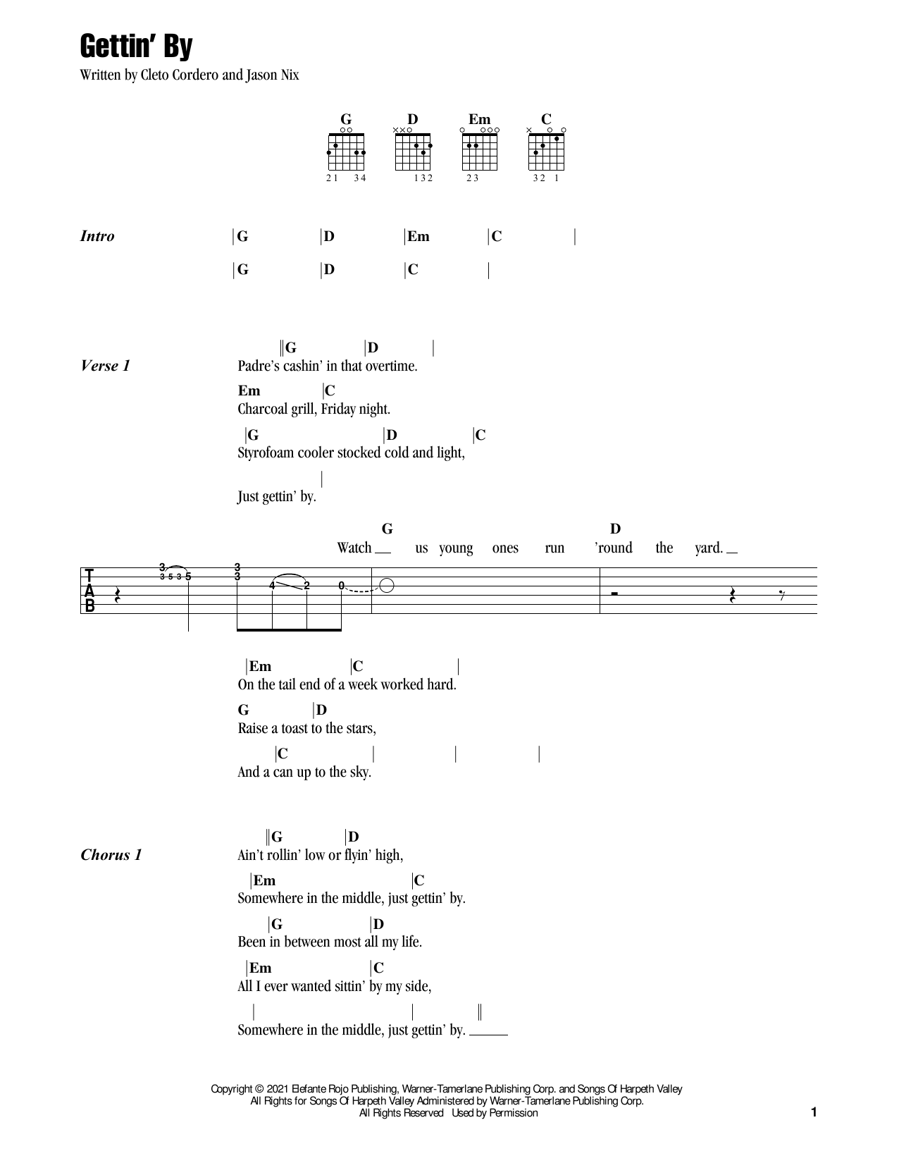 Flatland Cavalry Gettin' By sheet music notes and chords arranged for Guitar Chords/Lyrics