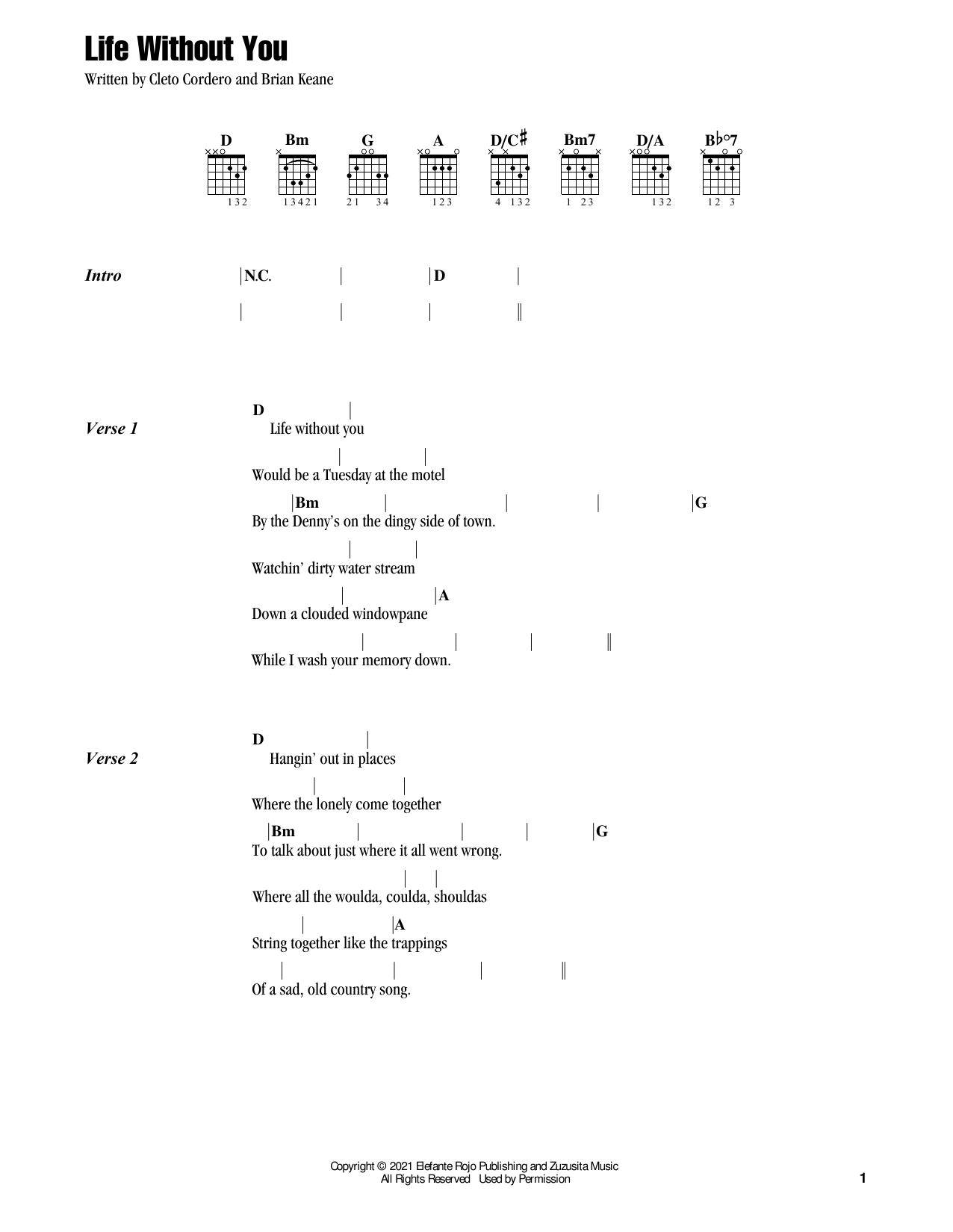 Flatland Cavalry Life Without You sheet music notes and chords arranged for Guitar Chords/Lyrics