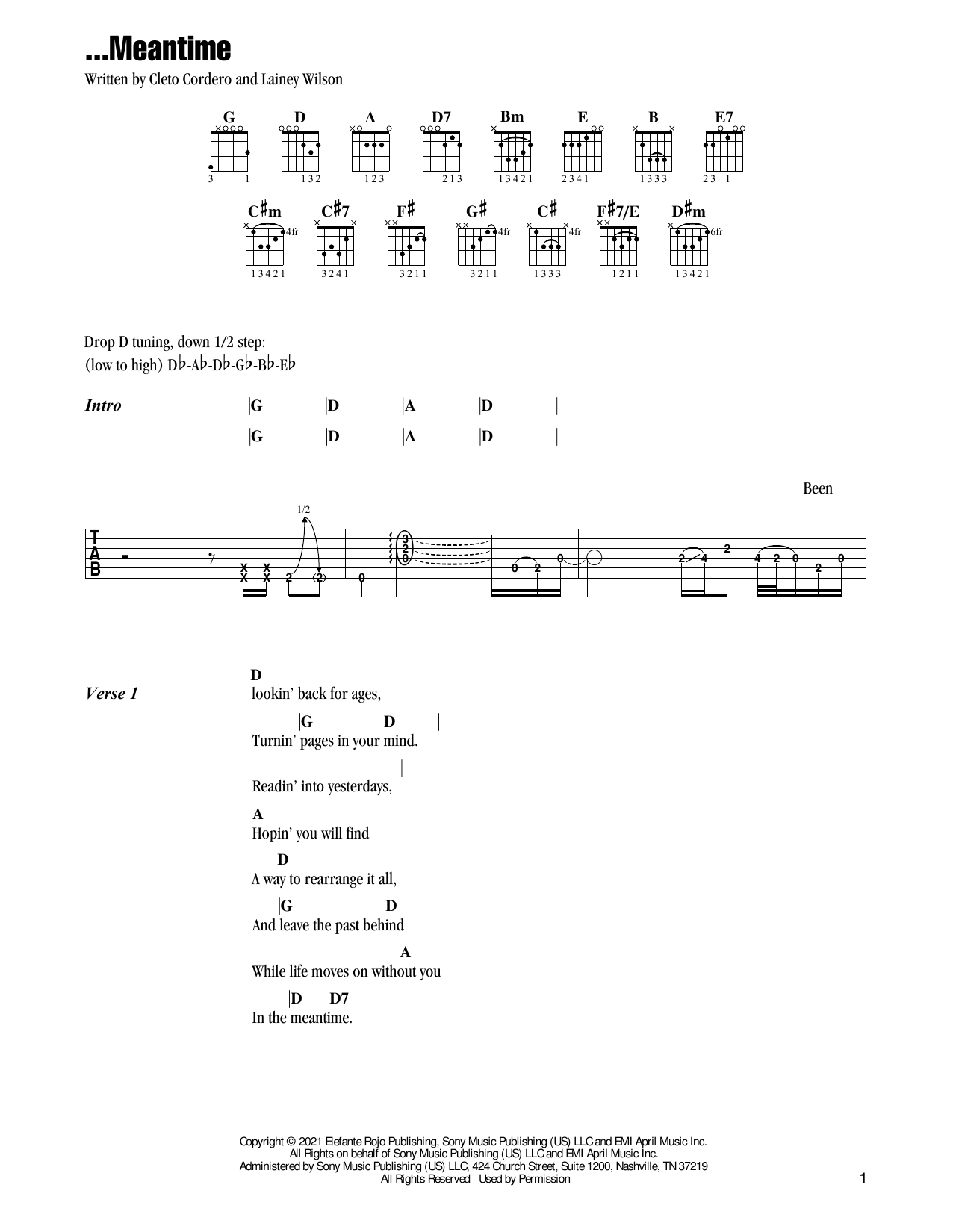 Flatland Cavalry ...Meantime sheet music notes and chords arranged for Guitar Chords/Lyrics