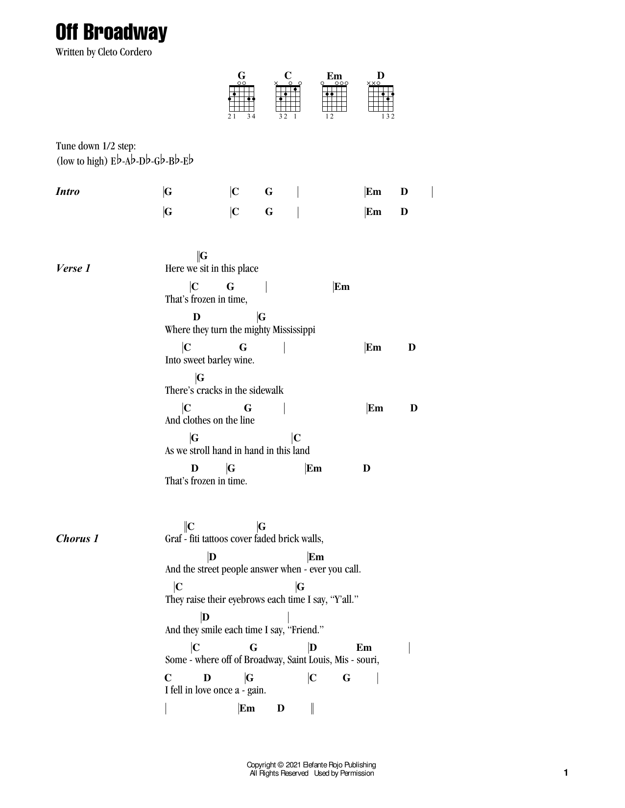 Flatland Cavalry Off Broadway sheet music notes and chords arranged for Guitar Chords/Lyrics
