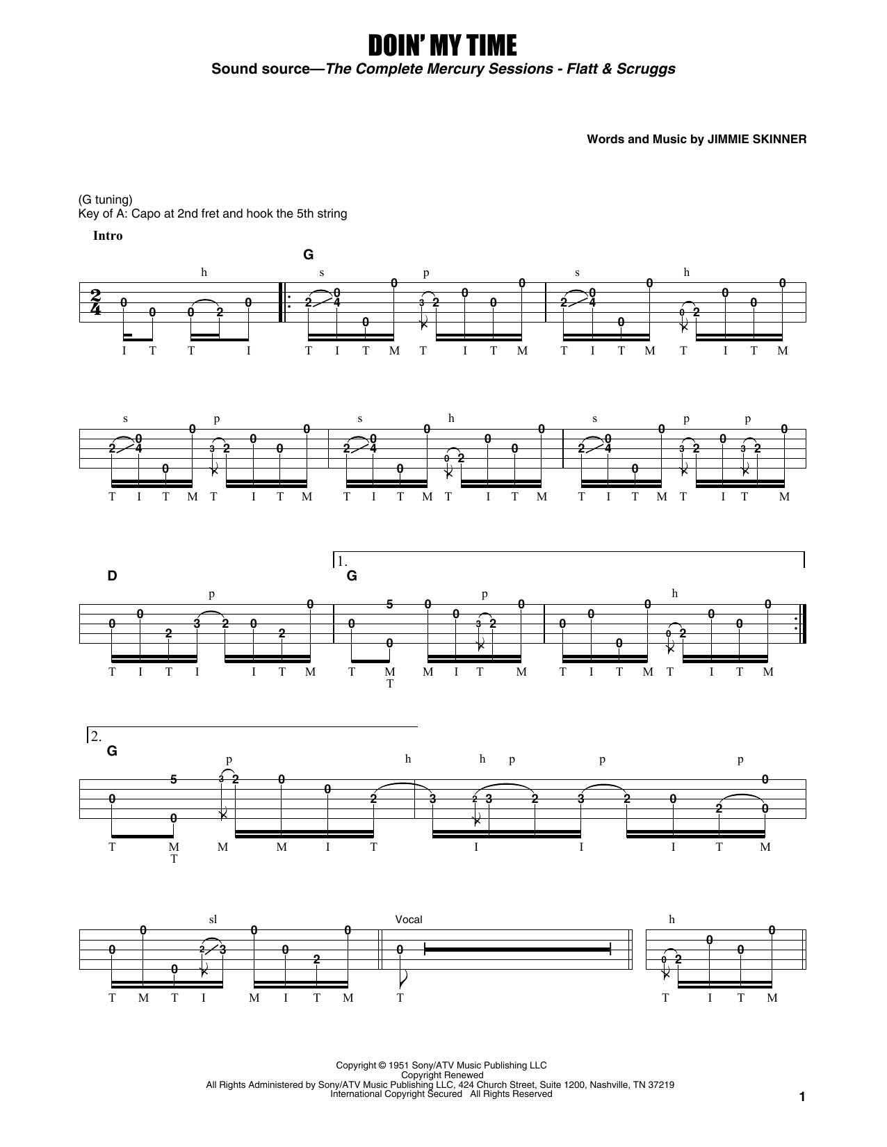 Flatt & Scruggs Doin' My Time sheet music notes and chords arranged for Banjo Tab