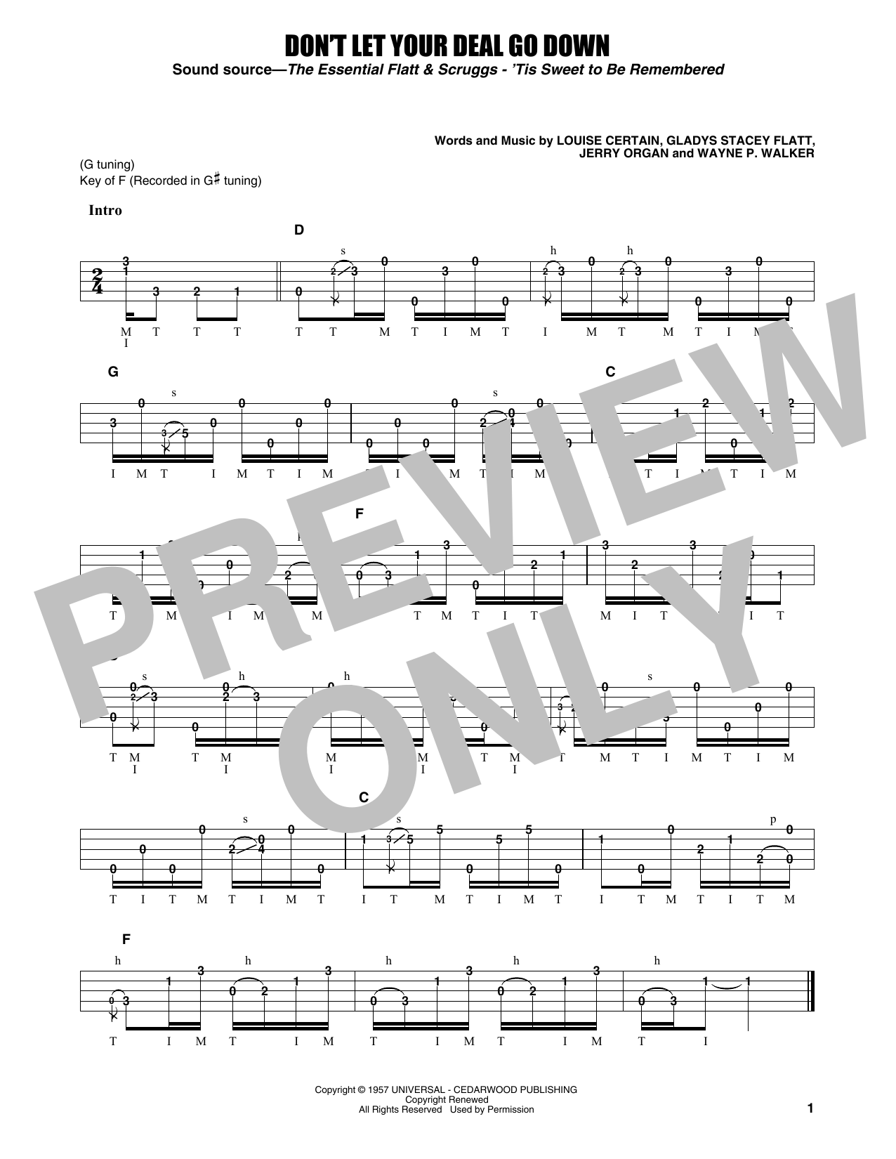 Flatt & Scruggs Don't Let Your Deal Go Down sheet music notes and chords arranged for Banjo Tab