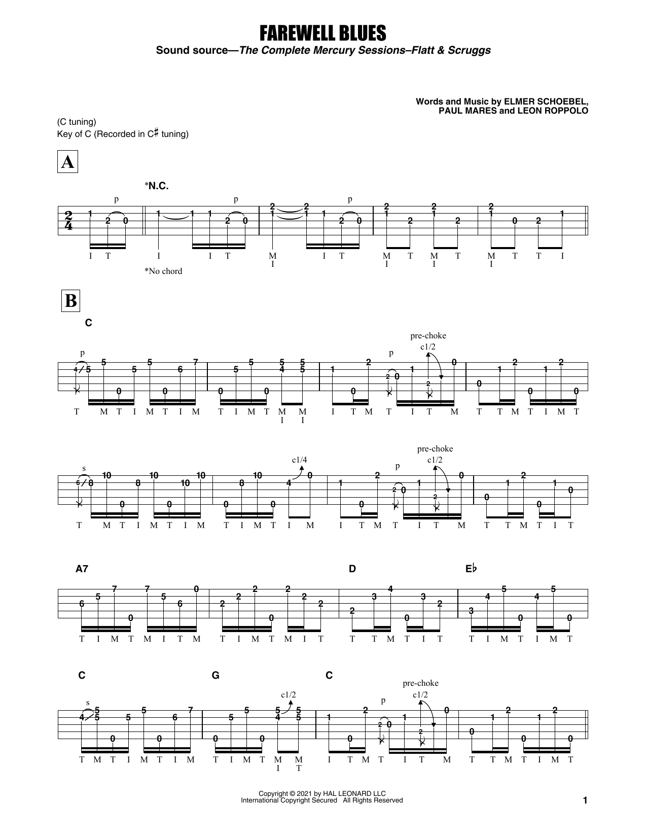Flatt & Scruggs Farewell Blues sheet music notes and chords arranged for Banjo Tab