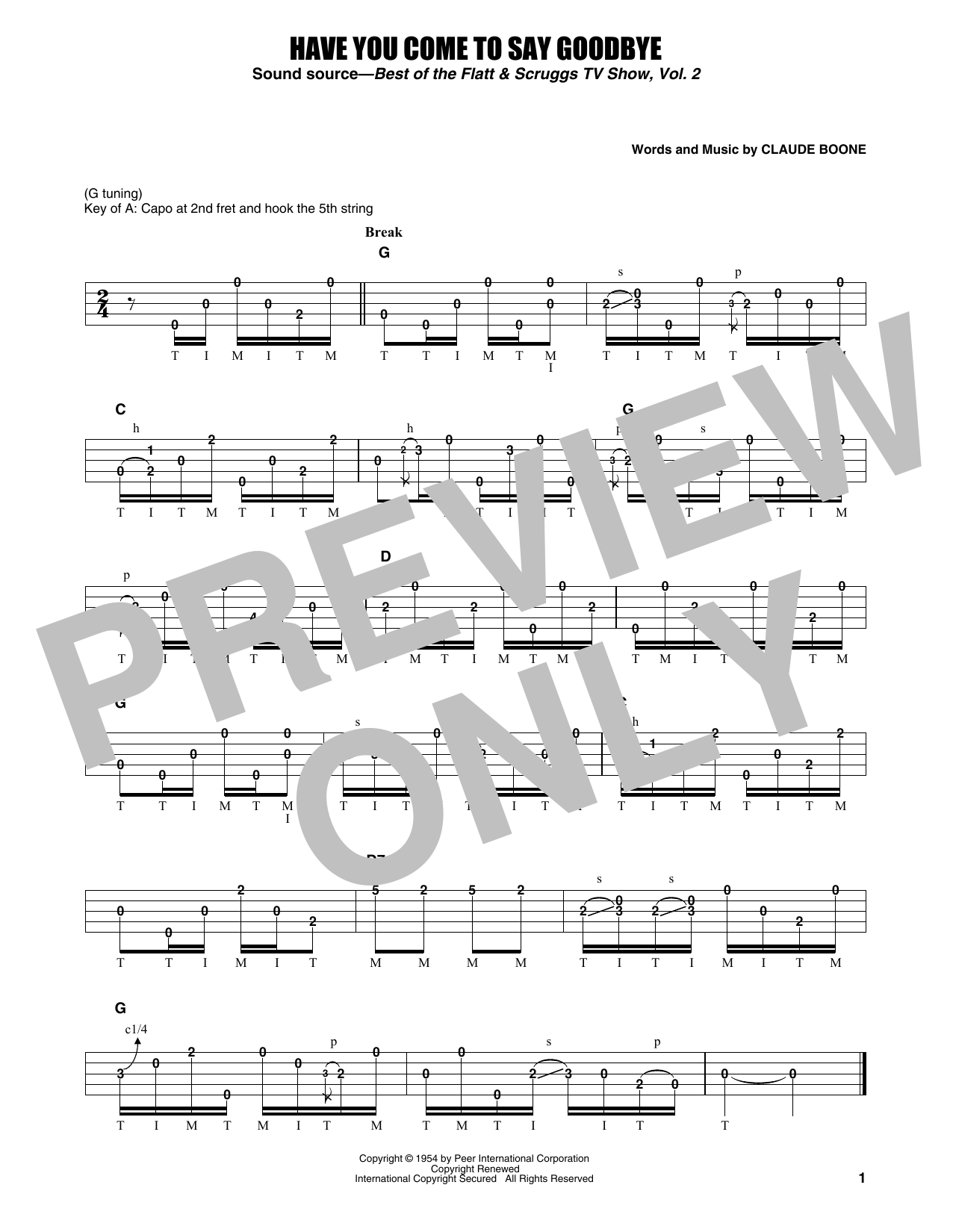 Flatt & Scruggs Have You Come To Say Goodbye sheet music notes and chords arranged for Banjo Tab