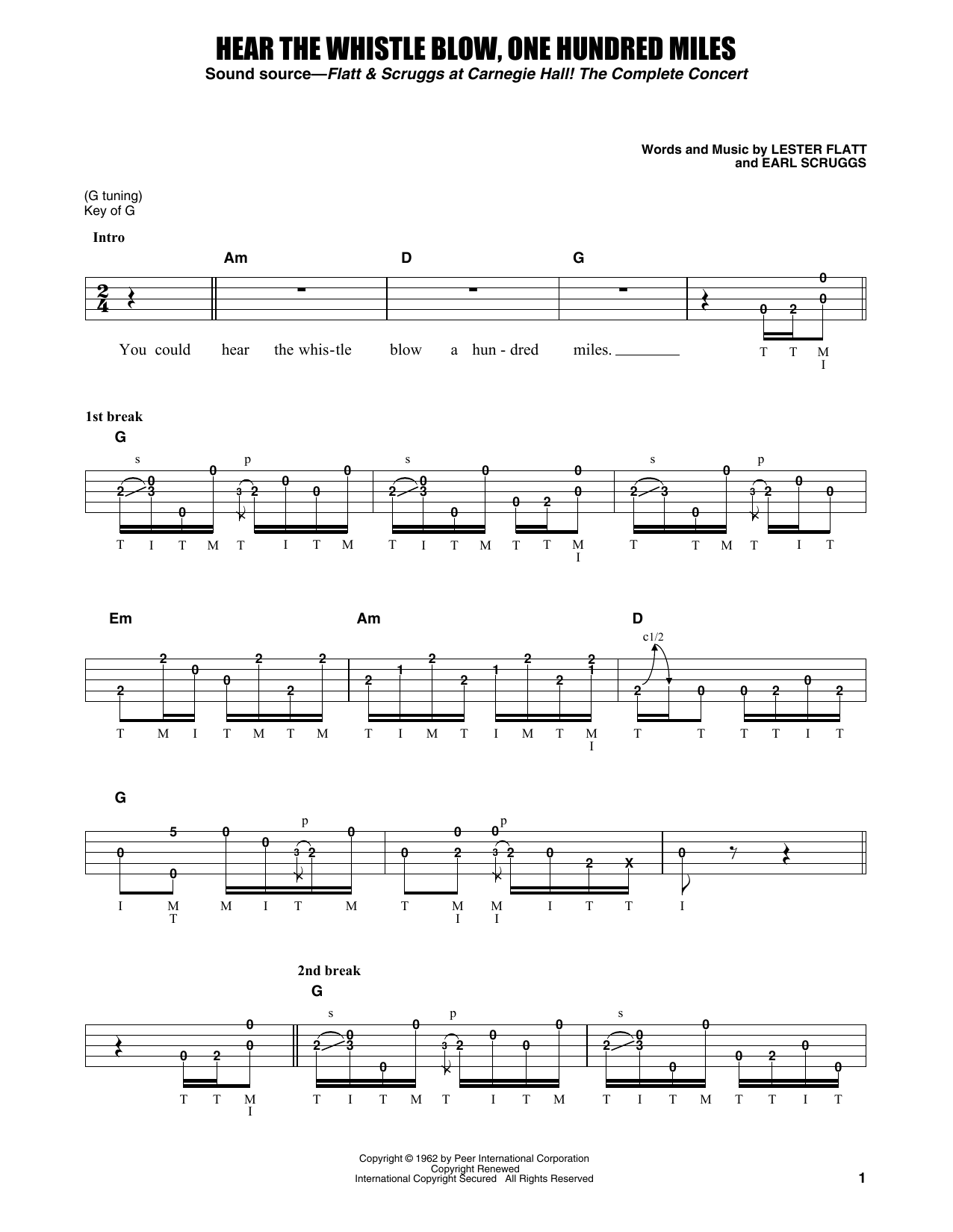 Flatt & Scruggs Hear The Whistle Blow, One Hundred Miles sheet music notes and chords arranged for Banjo Tab