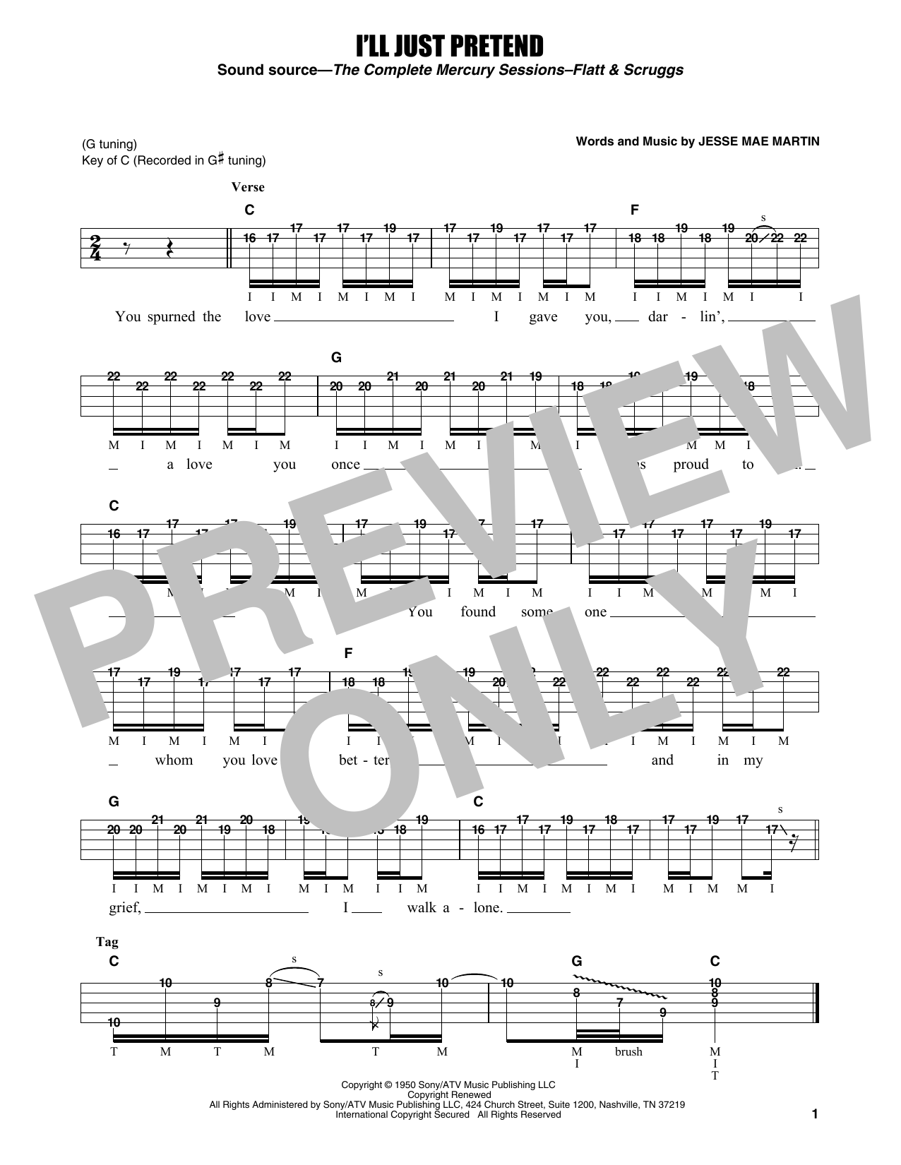 Flatt & Scruggs I'll Just Pretend sheet music notes and chords arranged for Banjo Tab