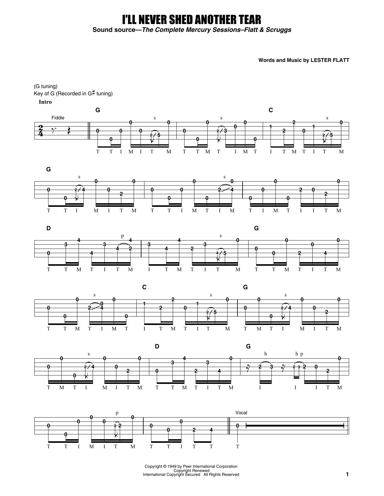 Flatt & Scruggs I'll Never Shed Another Tear sheet music notes and chords arranged for Banjo Tab