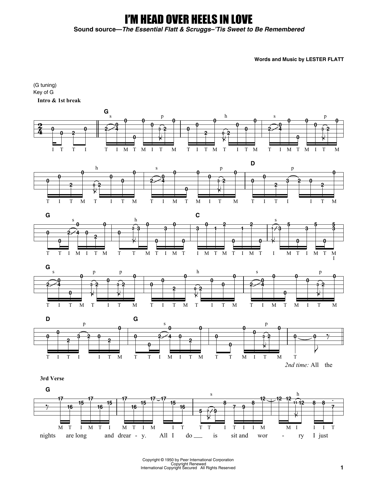 Flatt & Scruggs I'm Head Over Heels In Love sheet music notes and chords arranged for Banjo Tab
