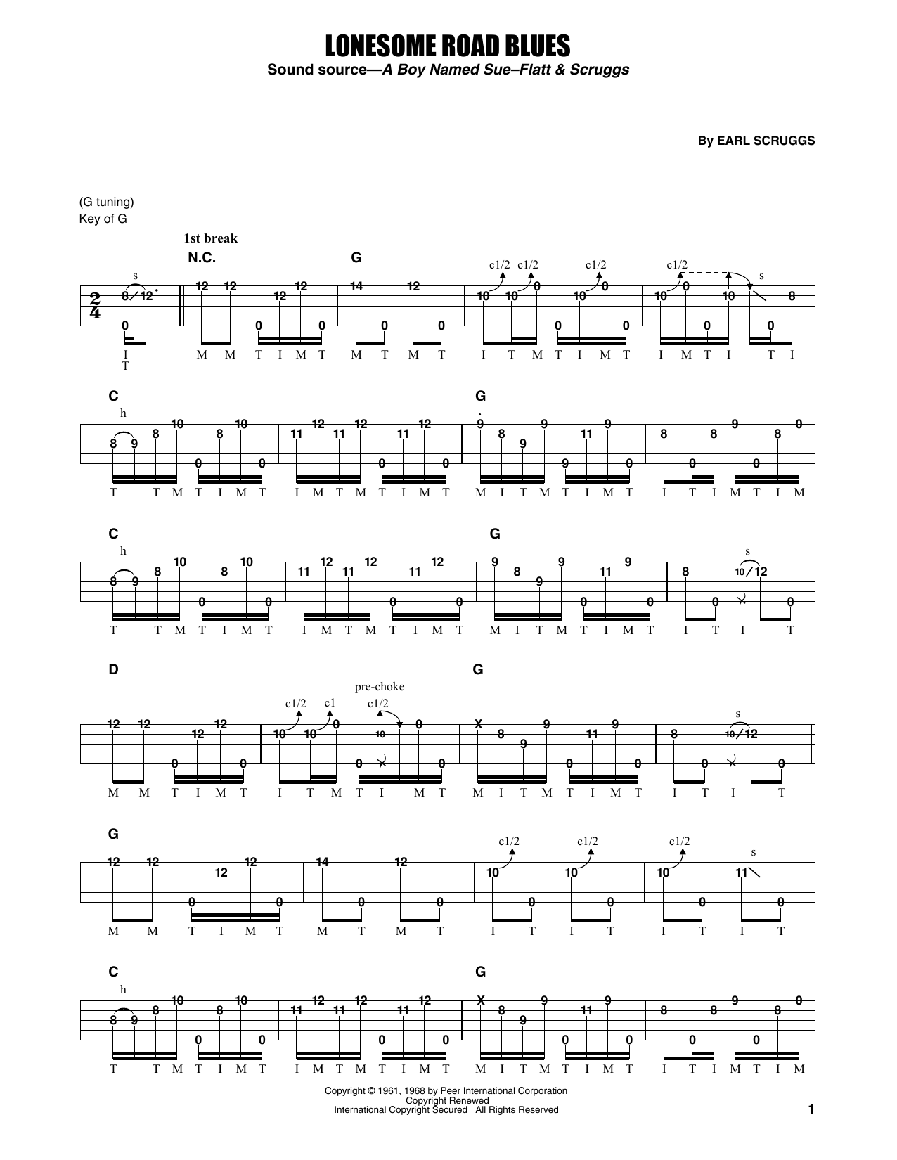 Flatt & Scruggs Lonesome Road Blues sheet music notes and chords arranged for Banjo Tab