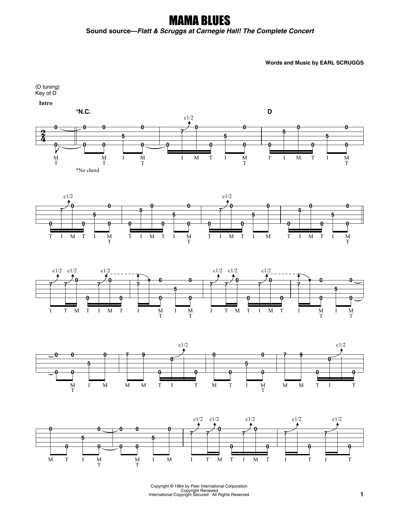 Flatt & Scruggs Mama Blues sheet music notes and chords arranged for Banjo Tab