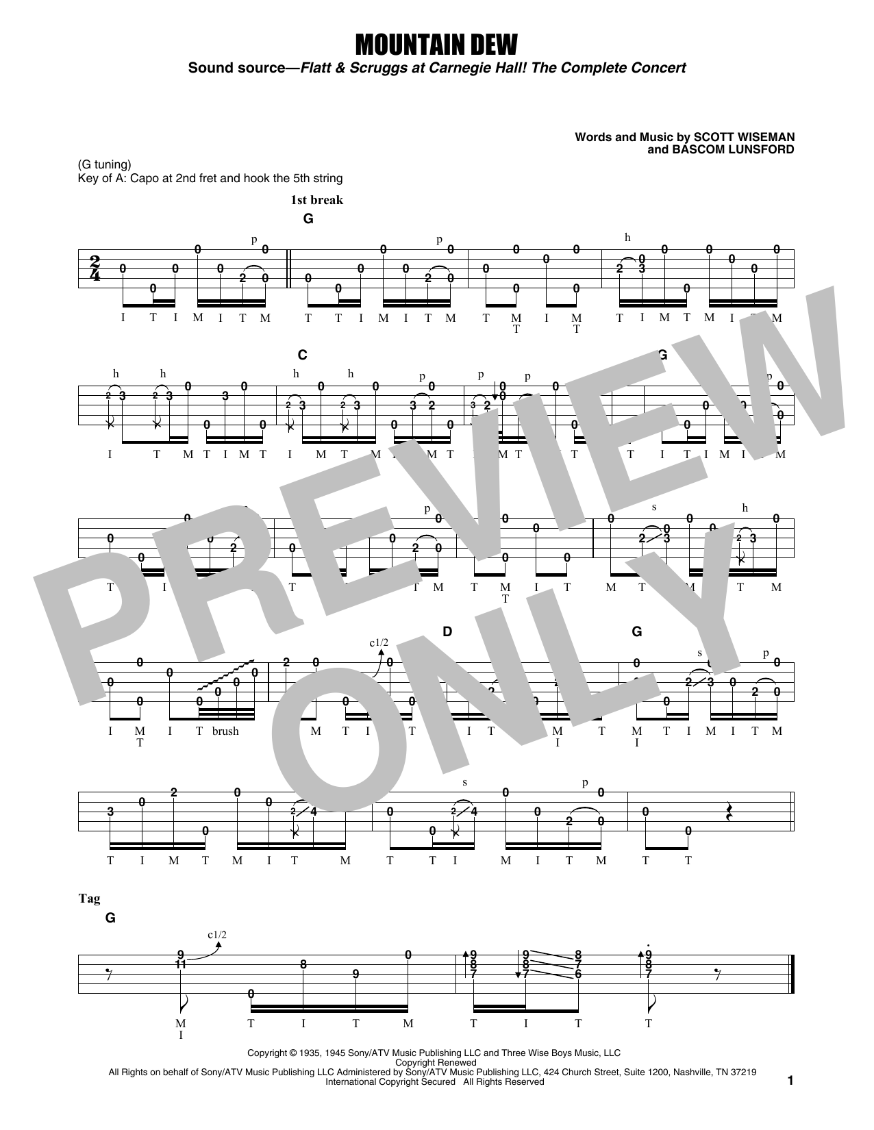 Flatt & Scruggs Mountain Dew sheet music notes and chords arranged for Banjo Tab