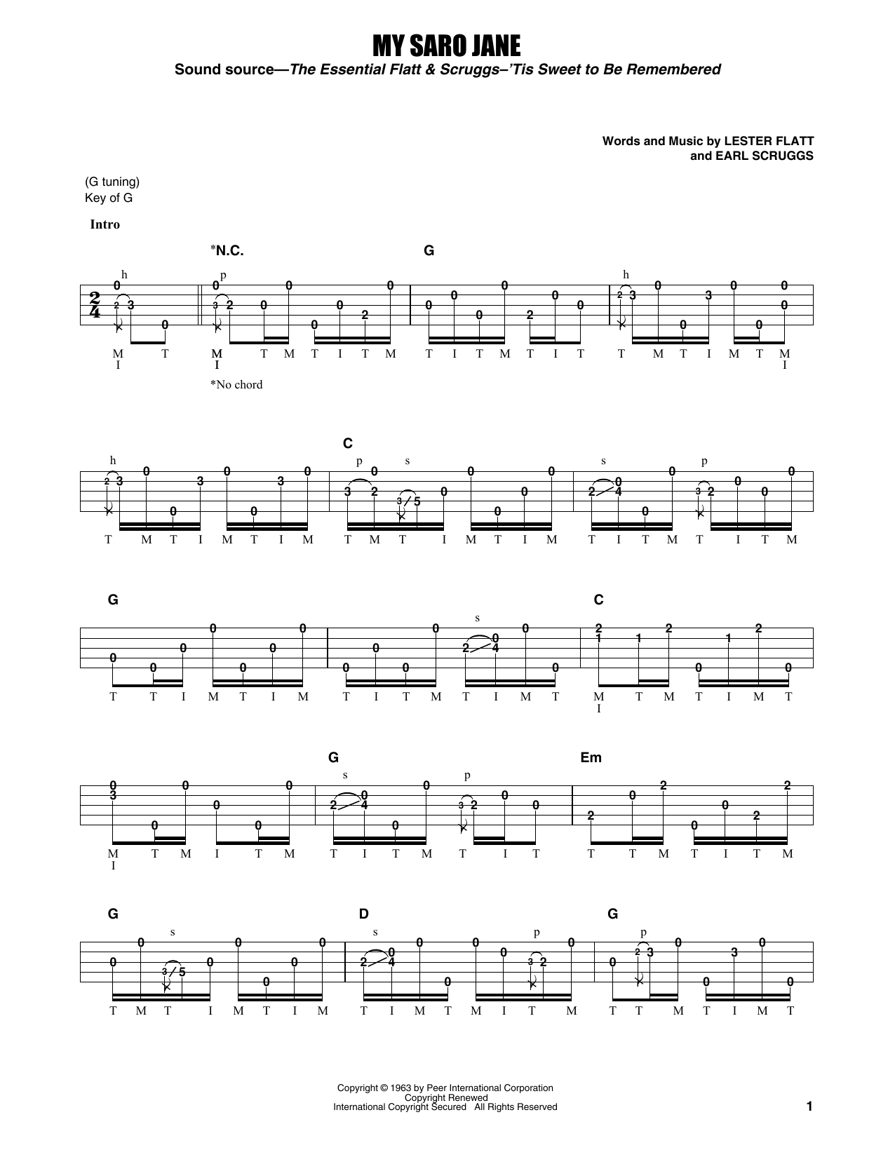 Flatt & Scruggs My Saro Jane sheet music notes and chords arranged for Banjo Tab
