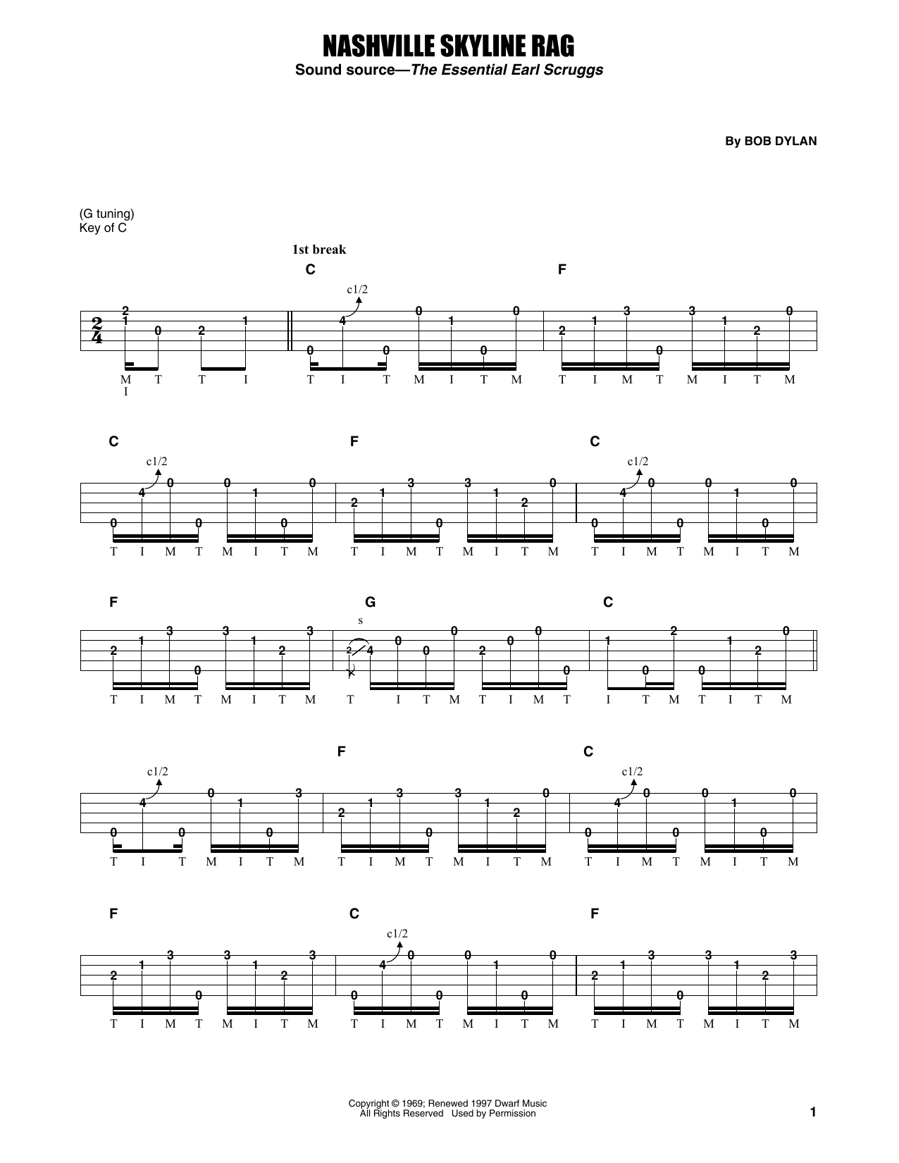 Flatt & Scruggs Nashville Skyline Rag sheet music notes and chords arranged for Banjo Tab