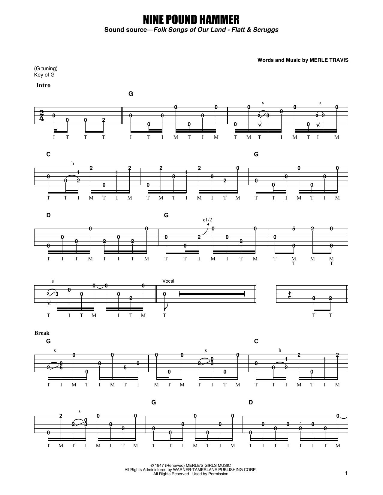 Flatt & Scruggs Nine Pound Hammer sheet music notes and chords arranged for Banjo Tab