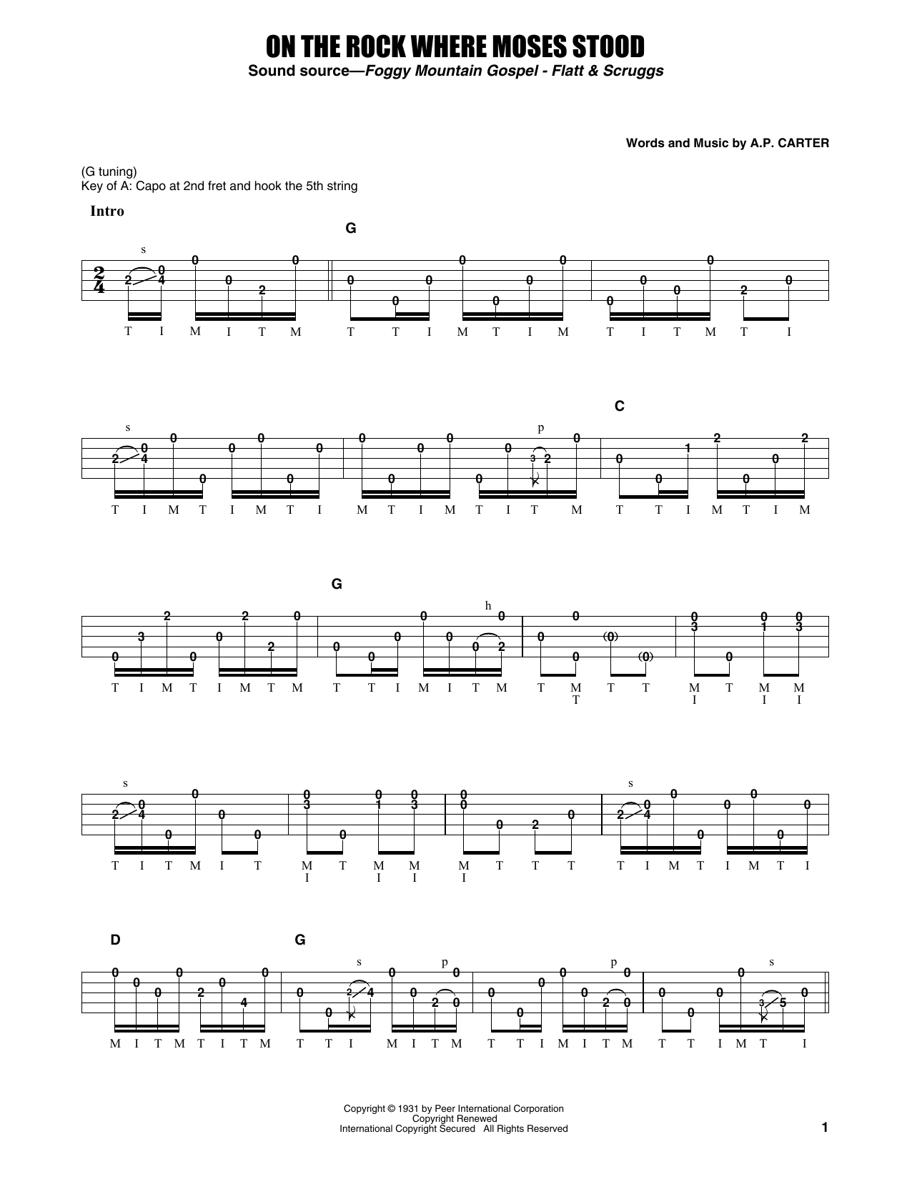 Flatt & Scruggs On The Rock Where Moses Stood sheet music notes and chords arranged for Banjo Tab