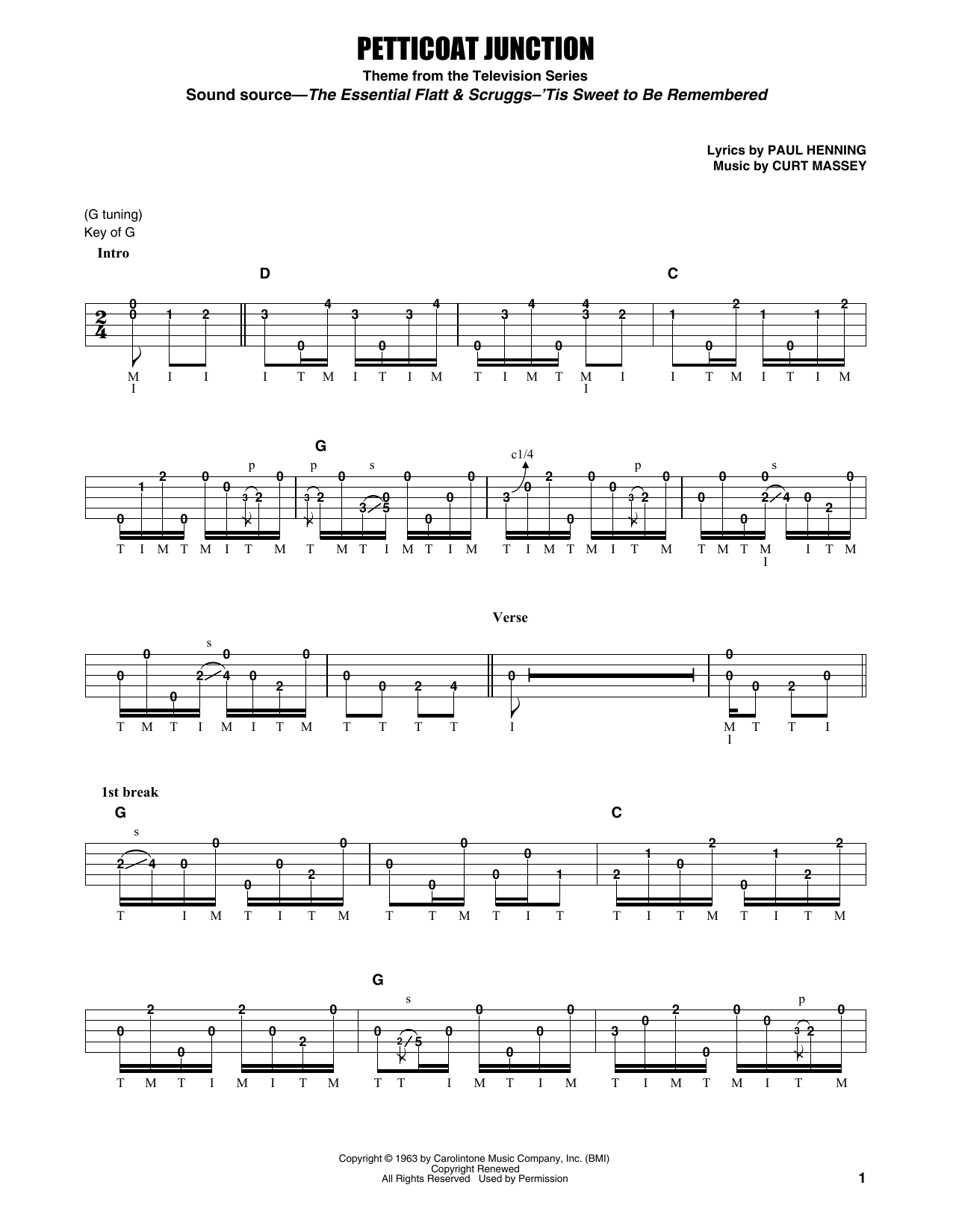 Flatt & Scruggs Petticoat Junction sheet music notes and chords arranged for Banjo Tab