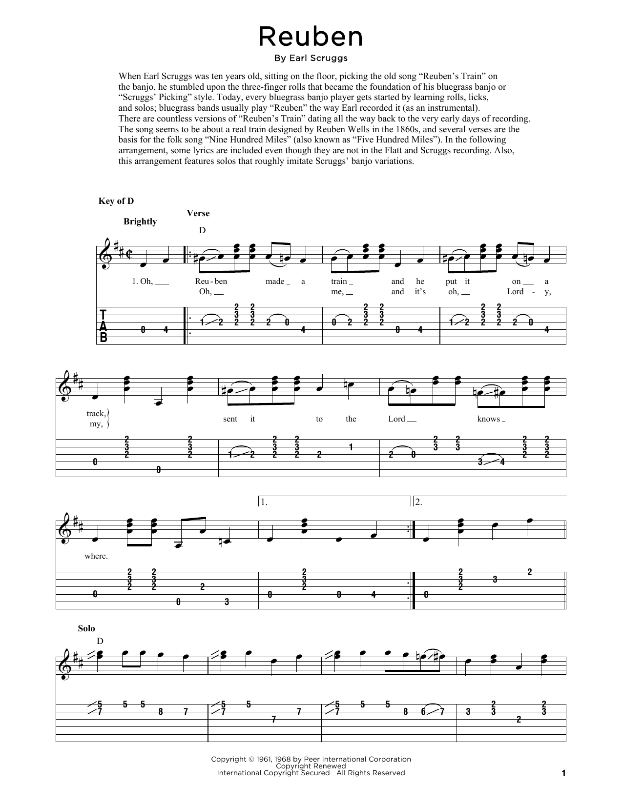 Flatt & Scruggs Reuben (arr. Fred Sokolow) sheet music notes and chords arranged for Solo Guitar