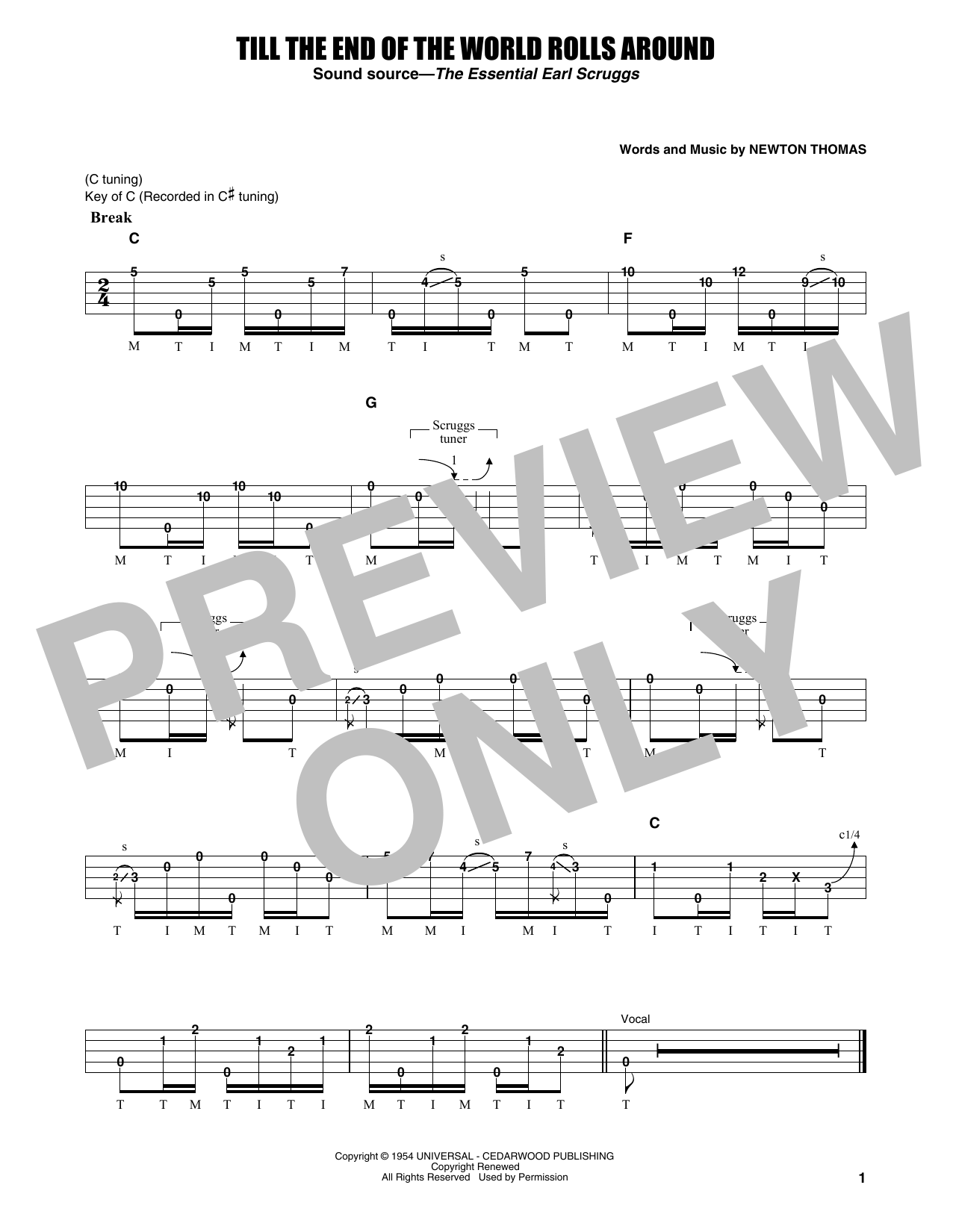 Flatt & Scruggs Till The End Of The World Rolls Around sheet music notes and chords arranged for Banjo Tab