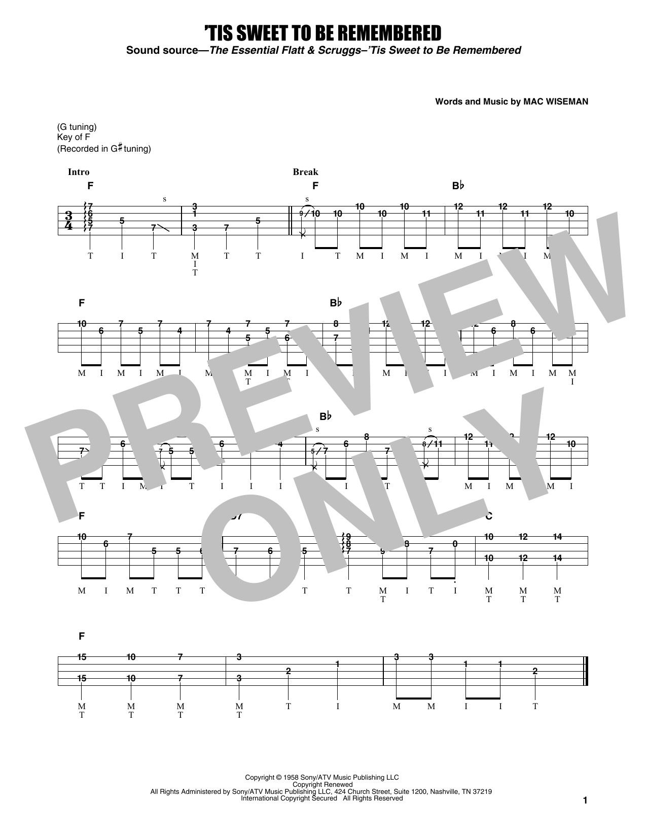 Flatt & Scruggs 'Tis Sweet To Be Remembered sheet music notes and chords arranged for Banjo Tab