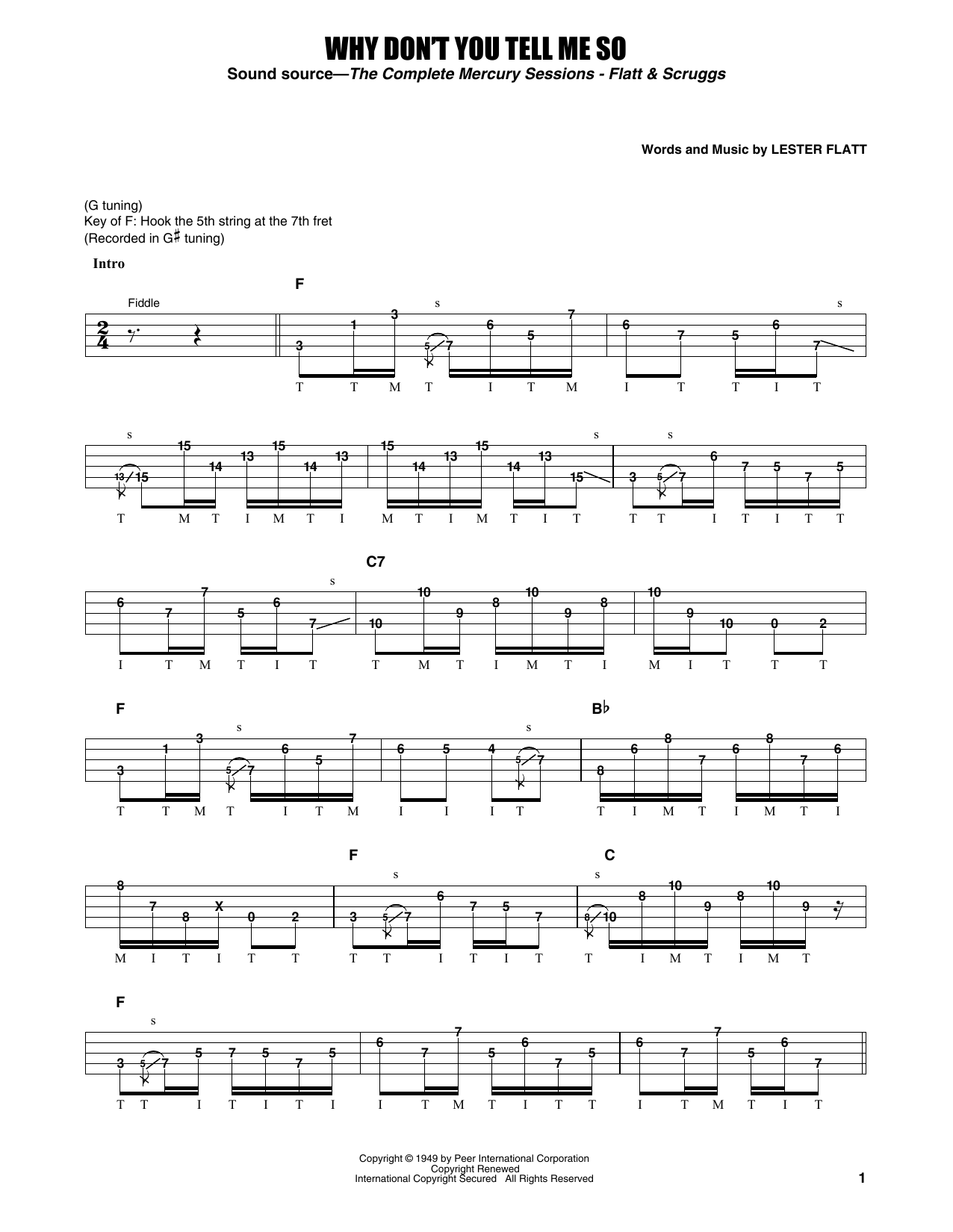 Flatt & Scruggs Why Don't You Tell Me So sheet music notes and chords arranged for Banjo Tab