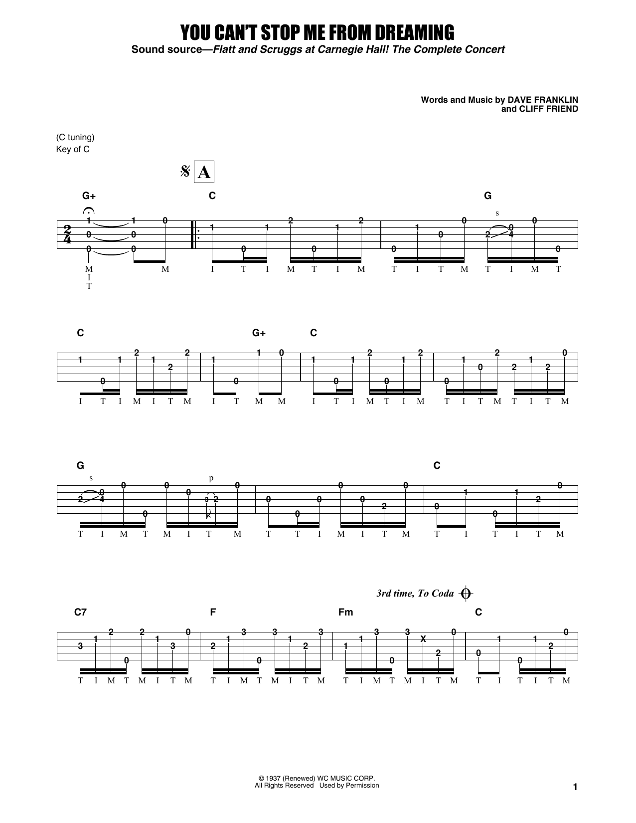 Flatt & Scruggs You Can't Stop Me From Dreaming sheet music notes and chords arranged for Banjo Tab