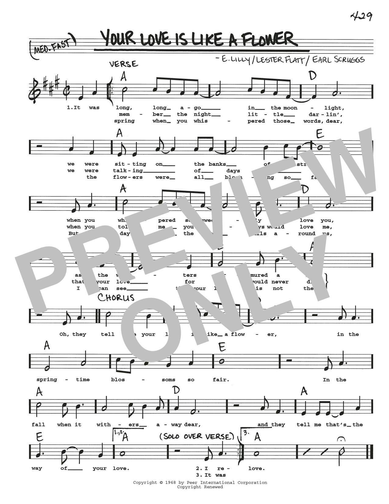 Flatt & Scruggs Your Love Is Like A Flower sheet music notes and chords arranged for Real Book – Melody, Lyrics & Chords