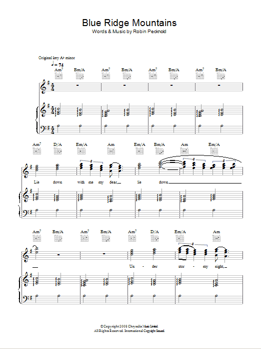 Fleet Foxes Blue Ridge Mountains sheet music notes and chords arranged for Piano, Vocal & Guitar Chords