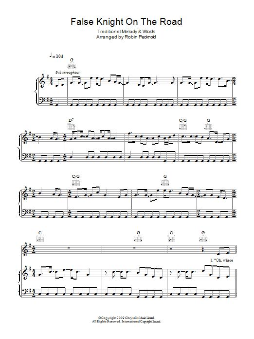 Fleet Foxes False Knight On The Road sheet music notes and chords arranged for Piano, Vocal & Guitar Chords