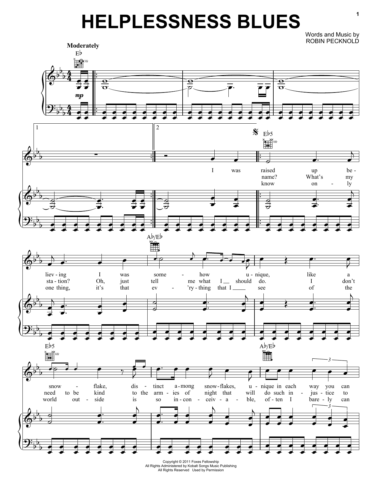 Fleet Foxes Helplessness Blues sheet music notes and chords arranged for Piano, Vocal & Guitar Chords (Right-Hand Melody)