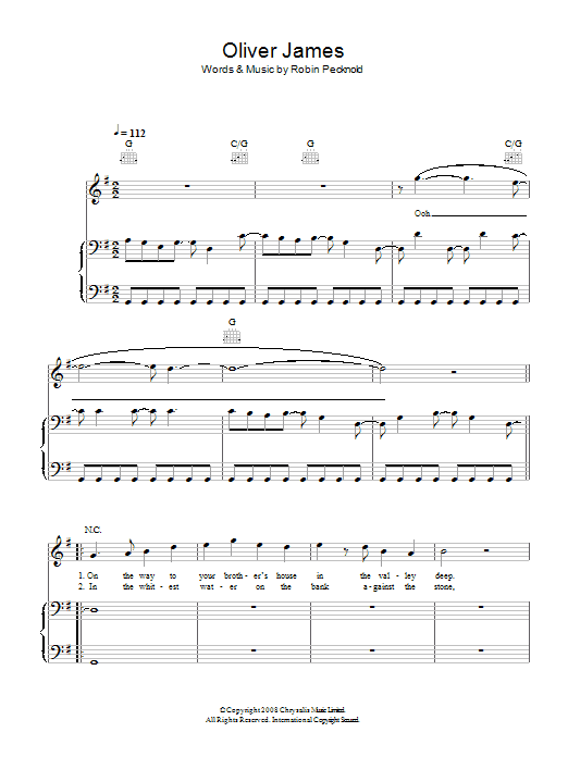 Fleet Foxes Oliver James sheet music notes and chords arranged for Piano, Vocal & Guitar Chords