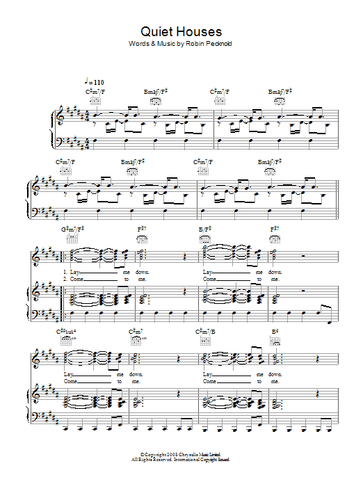 Fleet Foxes Quiet Houses sheet music notes and chords arranged for Piano, Vocal & Guitar Chords
