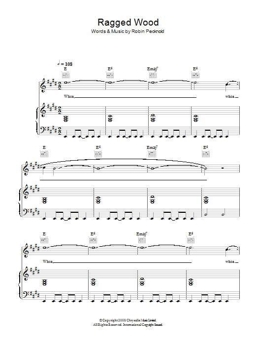Fleet Foxes Ragged Wood sheet music notes and chords arranged for Piano, Vocal & Guitar Chords