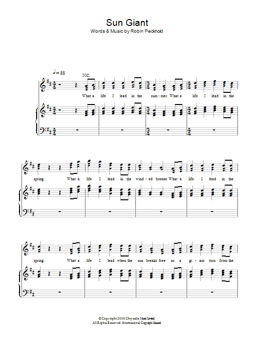 Fleet Foxes Sun Giant sheet music notes and chords arranged for Piano, Vocal & Guitar Chords
