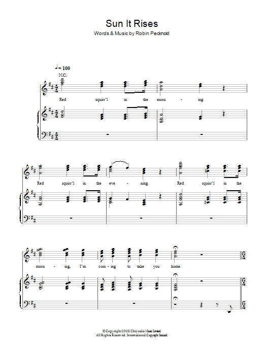 Fleet Foxes Sun It Rises sheet music notes and chords arranged for Piano, Vocal & Guitar Chords