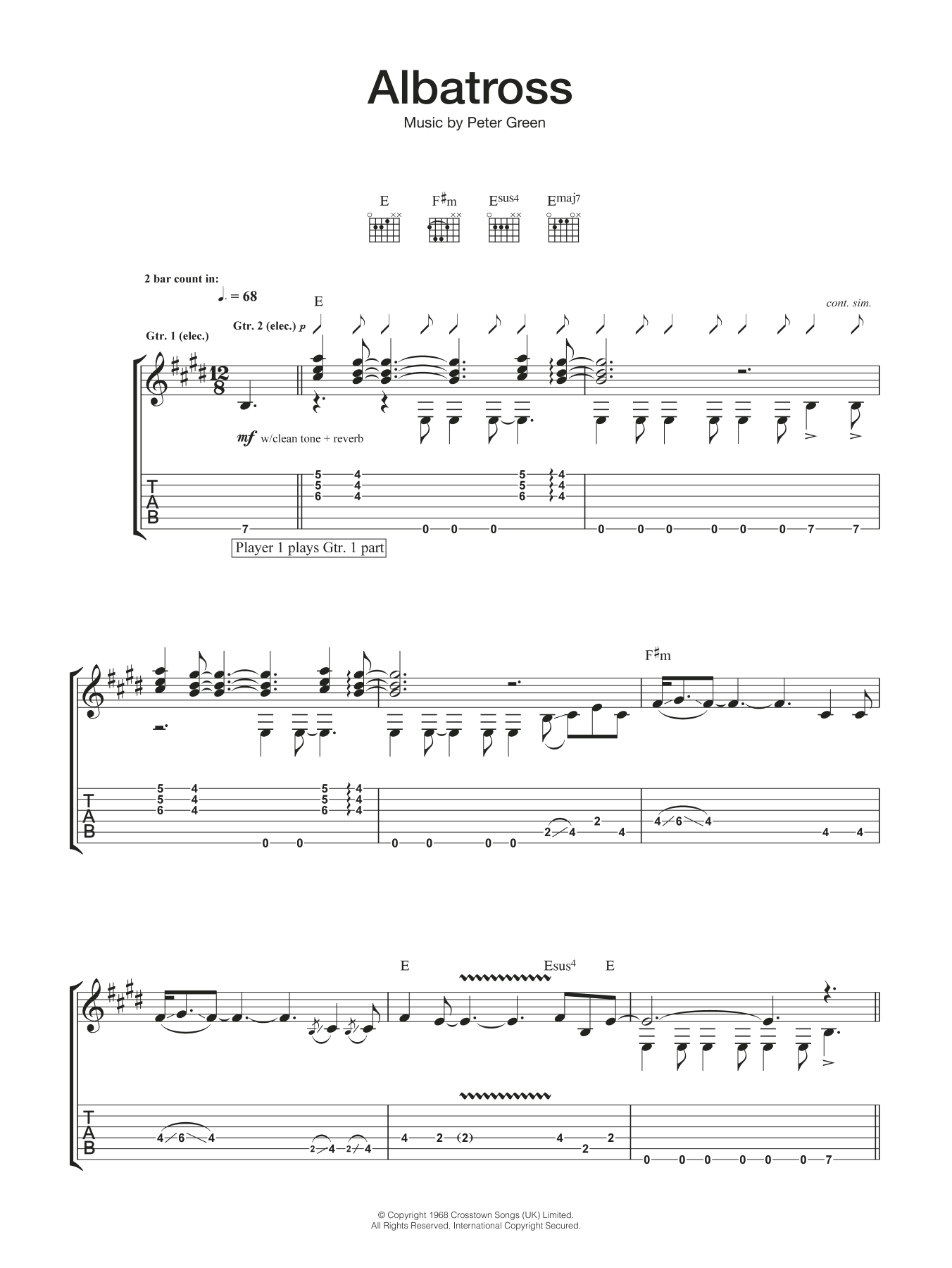 Fleetwood Mac Albatross sheet music notes and chords arranged for Guitar Tab
