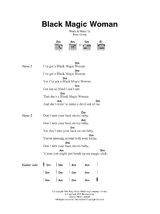 Fleetwood Mac Black Magic Woman sheet music notes and chords arranged for Guitar Chords/Lyrics