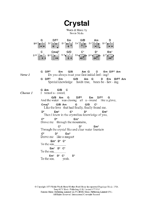 Fleetwood Mac Crystal sheet music notes and chords arranged for Guitar Chords/Lyrics