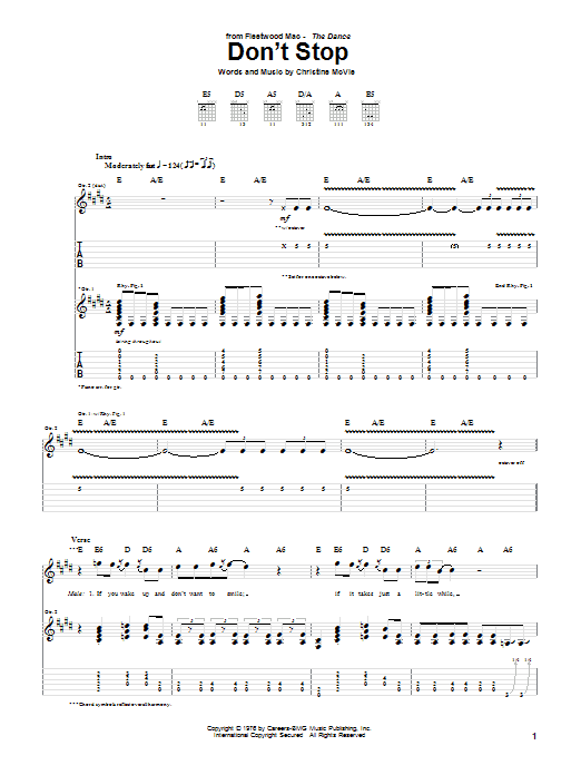 Fleetwood Mac Don't Stop sheet music notes and chords arranged for Piano, Vocal & Guitar Chords (Right-Hand Melody)