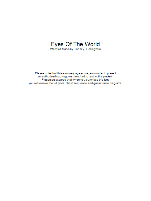 Fleetwood Mac Eyes Of The World sheet music notes and chords arranged for Guitar Chords/Lyrics