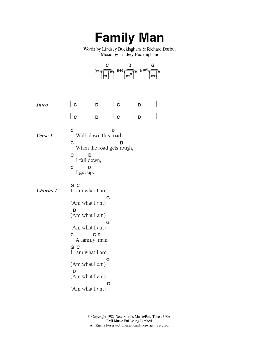 Fleetwood Mac Family Man sheet music notes and chords arranged for Guitar Chords/Lyrics