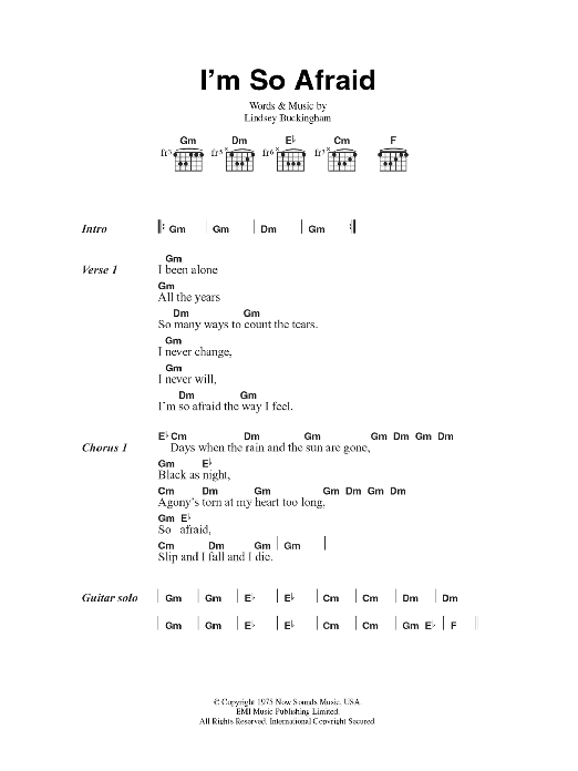 Fleetwood Mac I'm So Afraid sheet music notes and chords arranged for Guitar Chords/Lyrics