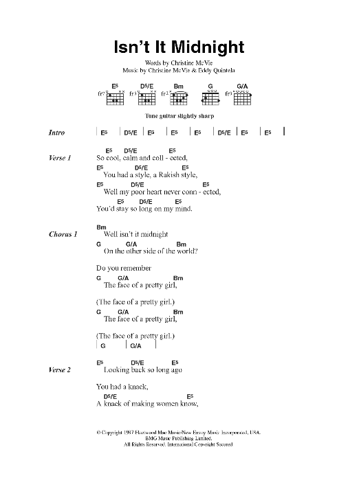 Fleetwood Mac Isn't It Midnight sheet music notes and chords arranged for Guitar Chords/Lyrics