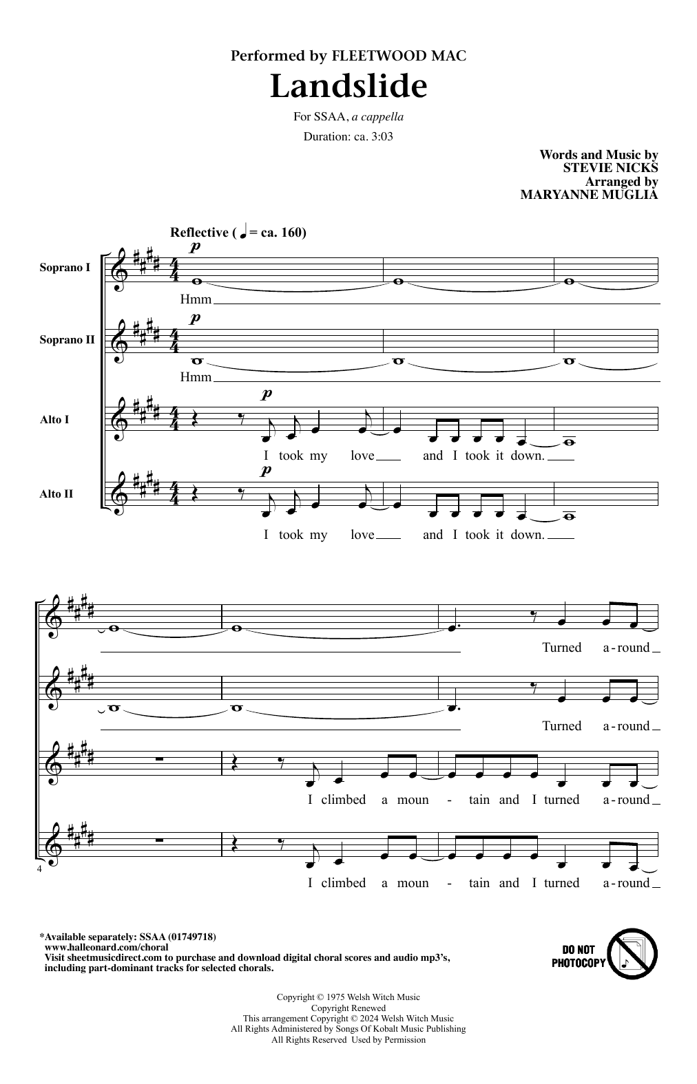Fleetwood Mac Landslide (arr. MaryAnne Muglia) sheet music notes and chords arranged for SSAA Choir