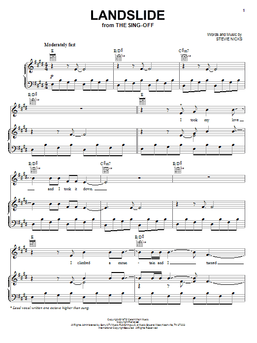 Fleetwood Mac Landslide (from The Sing-Off) sheet music notes and chords arranged for Piano, Vocal & Guitar Chords (Right-Hand Melody)