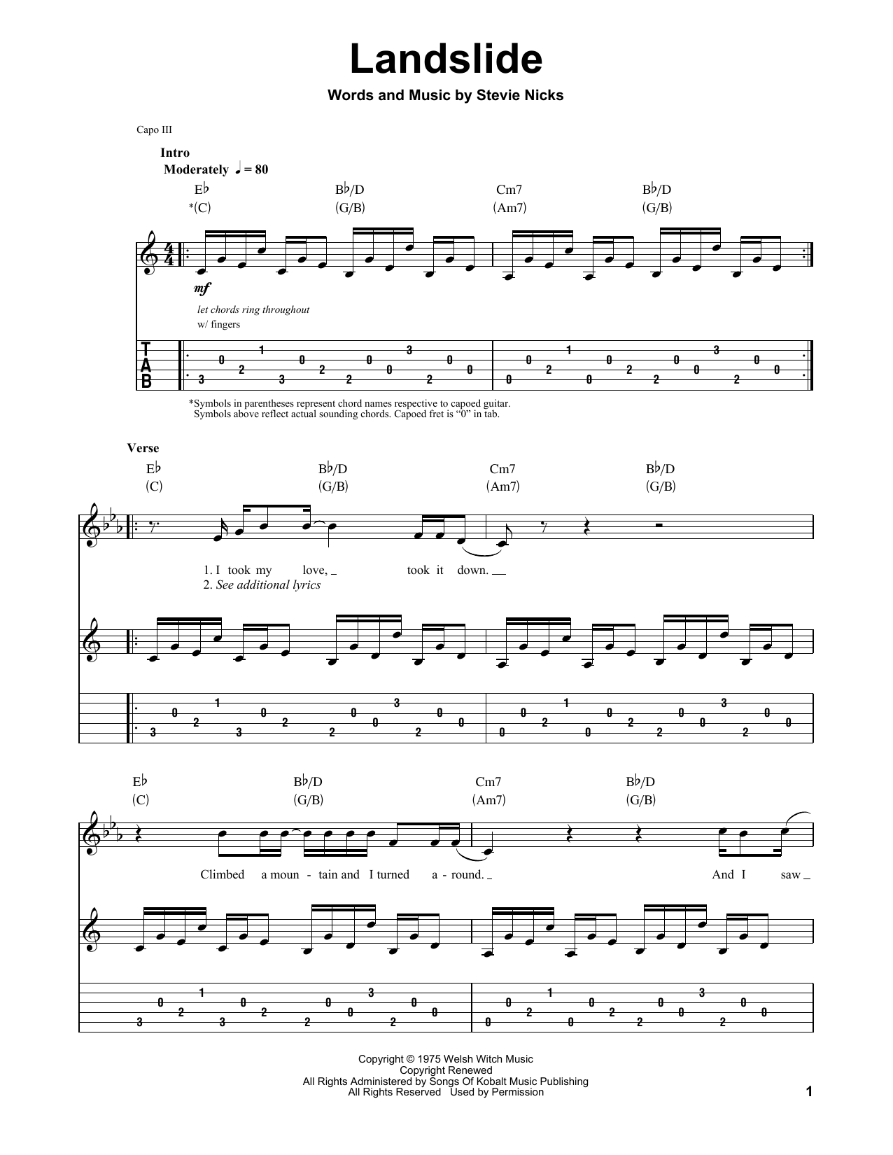 Fleetwood Mac Landslide sheet music notes and chords arranged for Guitar Lead Sheet