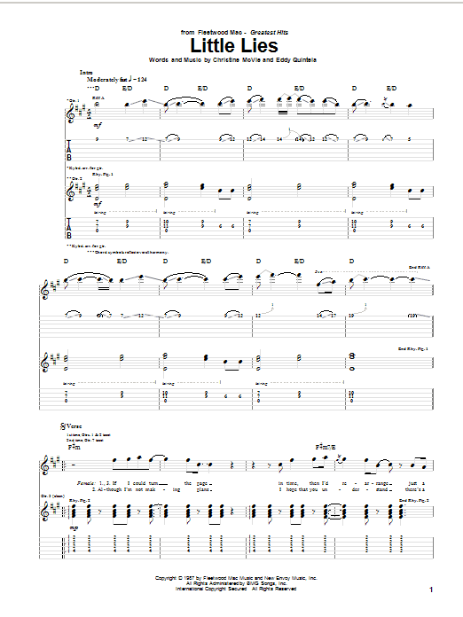 Fleetwood Mac Little Lies sheet music notes and chords arranged for Guitar Chords/Lyrics