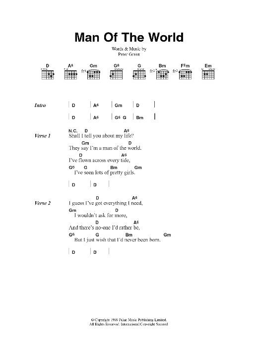 Fleetwood Mac Man Of The World sheet music notes and chords arranged for Guitar Chords/Lyrics