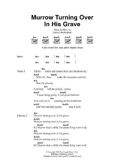 Fleetwood Mac Murrow Turning Over In His Grave sheet music notes and chords arranged for Guitar Chords/Lyrics