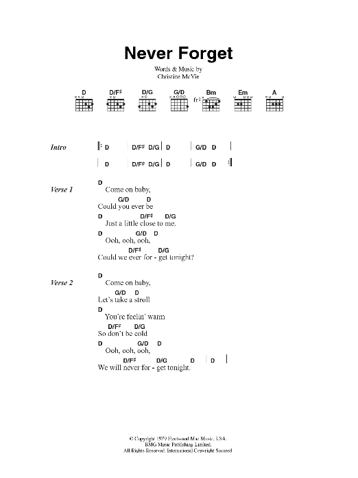 Fleetwood Mac Never Forget sheet music notes and chords arranged for Guitar Chords/Lyrics