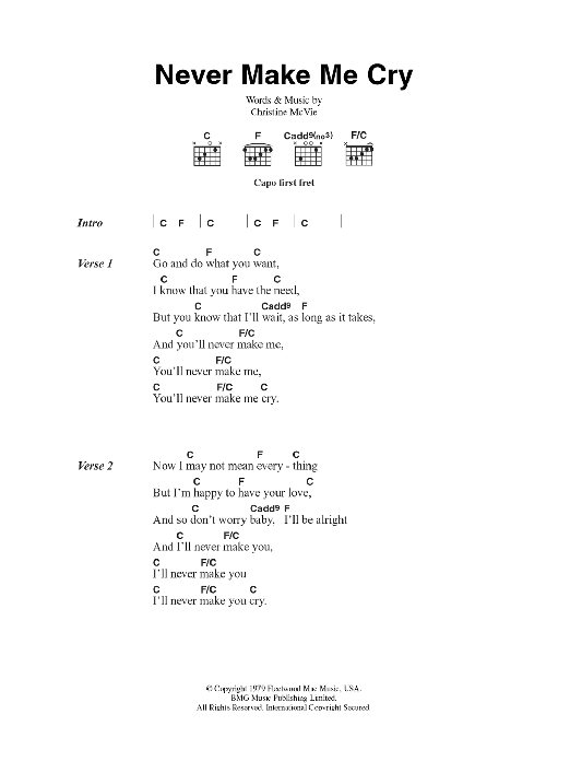 Fleetwood Mac Never Make Me Cry sheet music notes and chords arranged for Guitar Chords/Lyrics